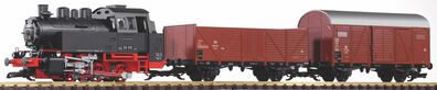 Zestaw startowy z lokomotywą BR80 i wagonami towarowymi, z dźwiękiem i dymem (skala G) PIKO 37120